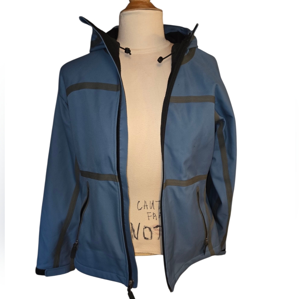 Outdoor Research Blue Hooded Jacket with Gray Accents Zip Front
